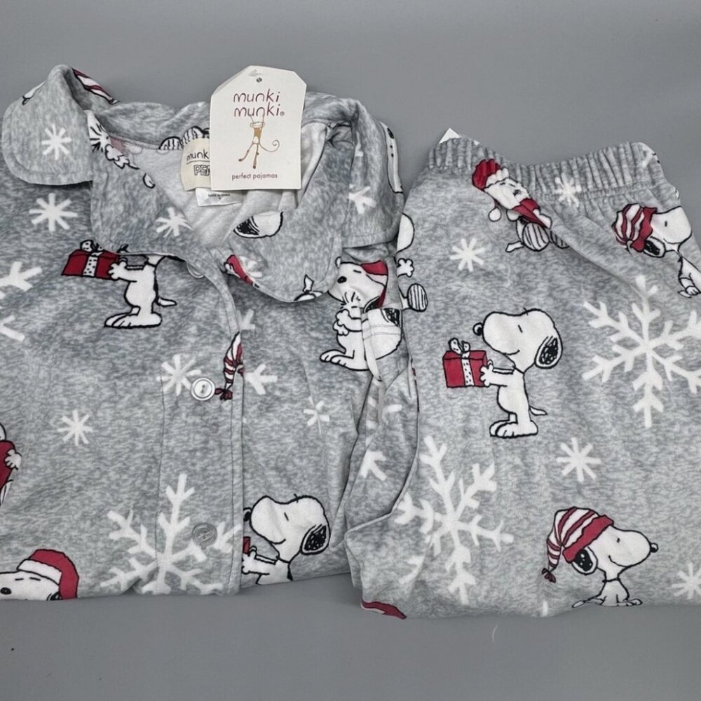 2pc Munki Christmas Snoopy Snowflakes Womens Pajama Lounge Set Velour Soft LARGE
